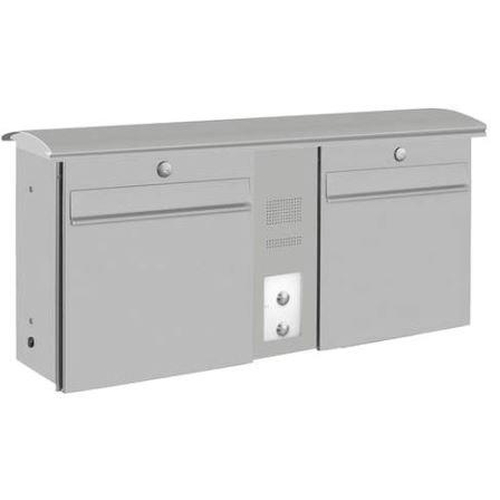 Briefkasten Likno 9001N KE und Klingel mitte, Entnahme vorn, Dach rund RAL 9006 weialuminium