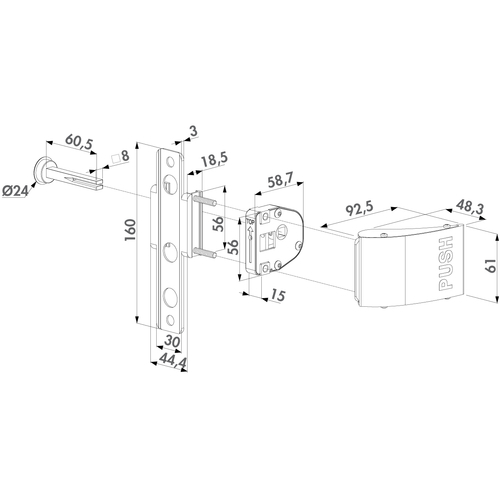 3006PUSH | Push-Set Aluminium mit 60 mm Drckerstift