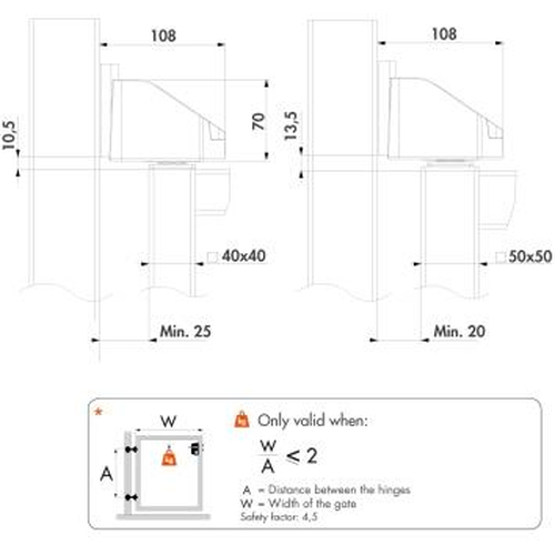 BEARING HINGE | Verstellbares 90 Torband mit Lager (2 Stck)