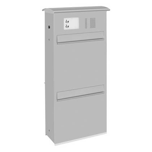 Briefkasten Likno 9001U KE und Klingel oben, Entnahme hinten, Dach rund RAL 9006 weialuminium