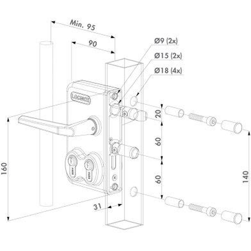 Doppelzylinderschloss LDKZ D1 fr vierkantes 40 - 60 mm Profil Silber