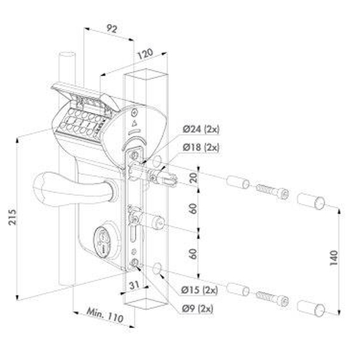 LMKQ40V2LVSZC-6005 | VINCI - Mechanisches Codeschloss fr vierkantes 40 bis 60 mm Profil mit 3006C - Aluminium-Drckerpaar & Zylinder: VSZ - Verschiedenschlieendt