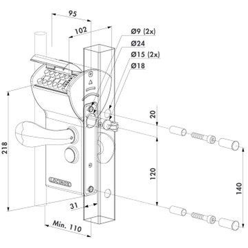 FREE VINCI - eine Seite mit Code gesichert, andere Seite frei zugnglich LFKQ X1 fr vierkantes 40 - 60 mm Profil Silber