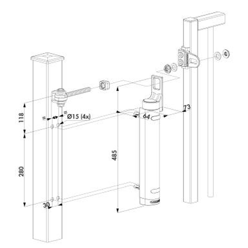 RHINO hydraulischer Torschließer für Locinox 180°-Torbänder Silber