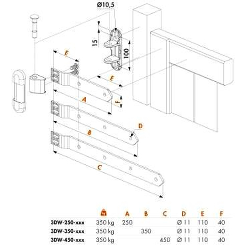 3DW-450-HDG-ALUM | Torbandarm in feuerverzinktem Stahl (2 Stck)