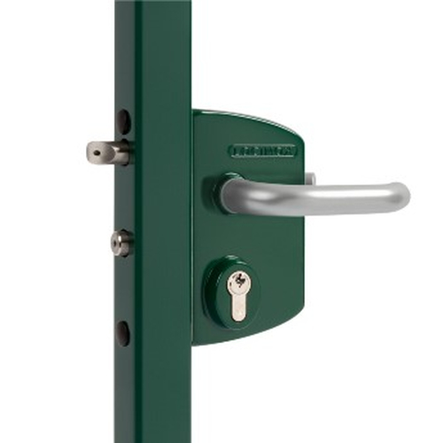 LAKQ40U2LGSXD-6005 | Industrieschloss fr vierkantes 40 bis 60 mm Profil mit 3006D - Aluminium-Drckerpaar & Zylinder: GSX - Gleichschliessend X RAL 6005 moosgrn