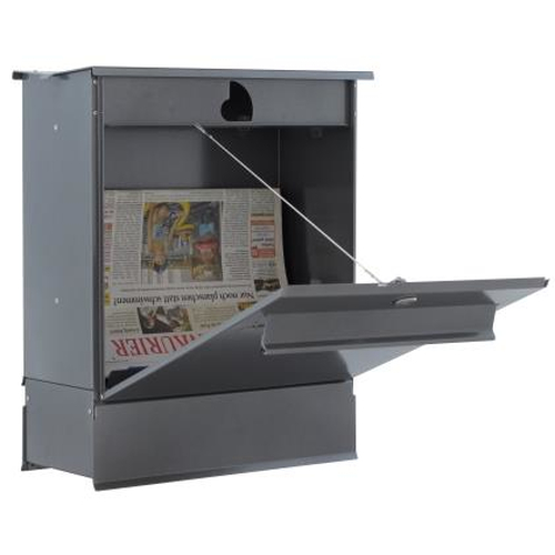 Zaun-Briefkasten Likno 8002 ZF, Entnahme hinten, Dach eckig RAL 9007 Graualuminium