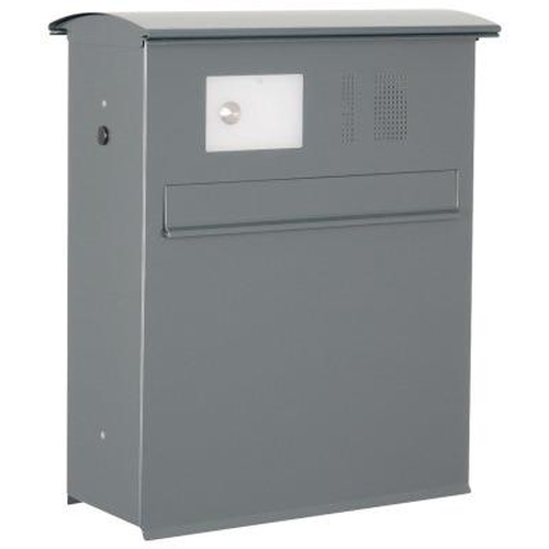 Zaun-Briefkasten Likno 8005 KE oben, Entnahme hinten, Dach rund RAL 9007 Graualuminium